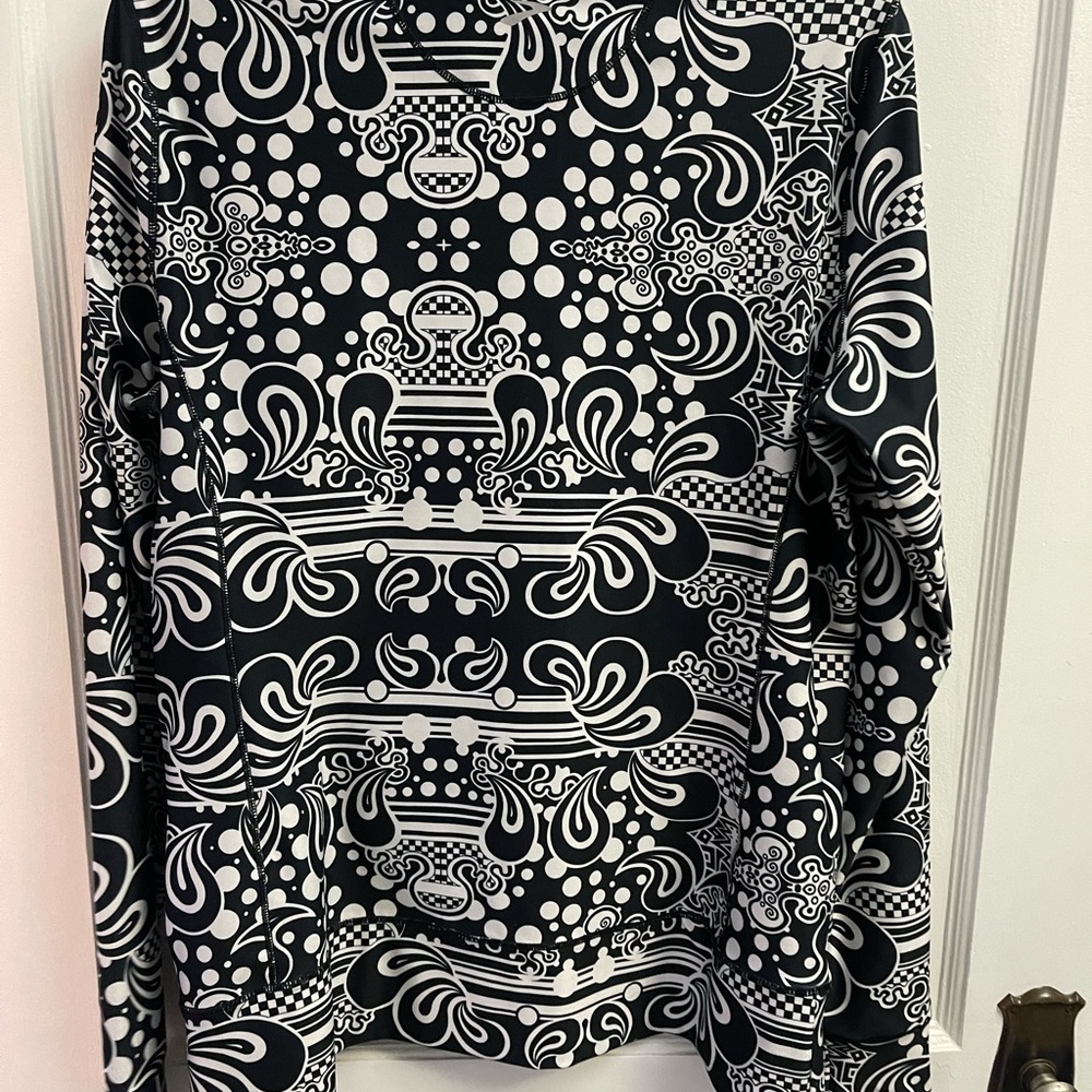 Brooks Jacket Medium Adult Black Abstract Full Zip Pocket Mock Neck Womens L - Picture 5 of 12